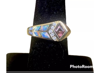 14k Authentic Kabana Opal Inlay Tourmaline Diamond Ring Size 7 7 Grams