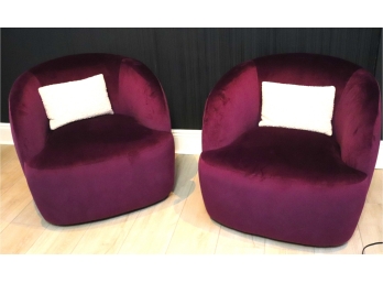 Pair Of Stylish & Sexy Swivel Tub Chairs In Purple Velvet, Stunning!