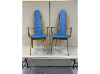 Pair Unique Mid Century Highback Armchairs