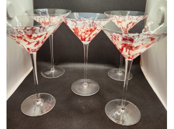 Lot Of 5 Hand Painted Martini Glasses