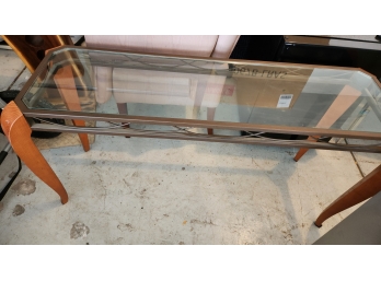 Glass And Teak Wood Sofa Console Table