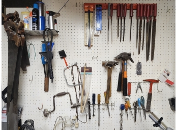 Wall Full Of Hand Tools, Some Vintage - Saws, Files, Hammers, Variety