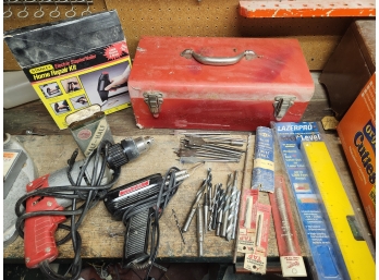 Power Tools- Stapler, Nailer, Soldering Gun, Milaukee Drill, Tool Chest, Level, Bits