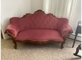 Victorian Walnut Sofa Velvet Upholstery Very Good Condition