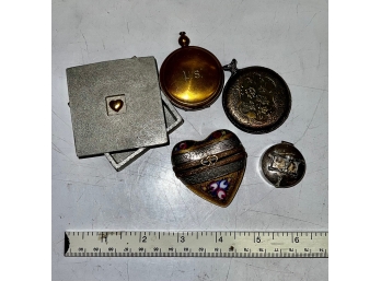 Group Of Lockets, One Cloisone Heart,  One Marked US, One Engraved, Vilmain Pewter Heart Box