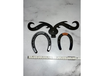 Group Of Horse Shoe And Metal Antlers