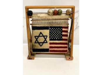 Hand Loomed Israeli And American Flag On Stand