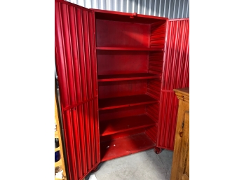 EPIC Red Painted Industrial Metal Cabinet ~~ Whiskey, Books, Bar, Pantry. So Many Uses! ON Wheels