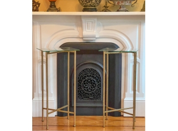 PAIR GLASS TOP BRASS PLANT STANDS