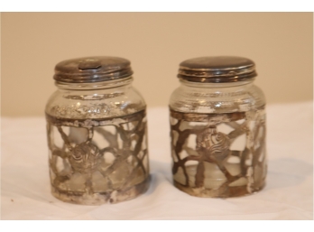 Sterling Silver Covered Glass Jars .925 Mexico (G-47)