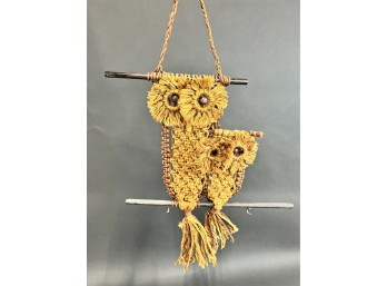 Vintage Hand Made Owl Wall Hanging - Mid Century