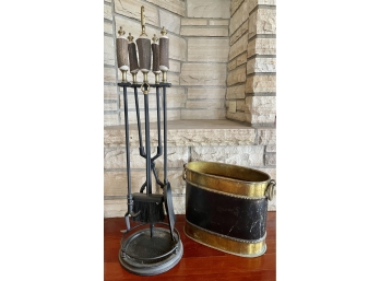 Antler Fireplace Tools With Bucket