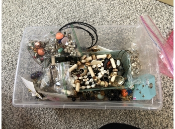 Over 4lbs Of Costume Jewelry - Mix Of Vintage And New - Some Unmatched Earrings For Crafting