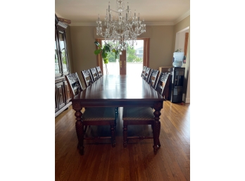 Updated: Large Dining Table With Barley Twist Legs, Eight Chairs And Two Leaf Inserts
