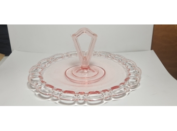Pink Depression Glass Open Lace Pastry Dish