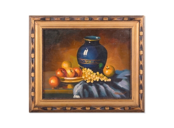 Early 20th Century Still Life Original Oil 'Vase And Fruits'