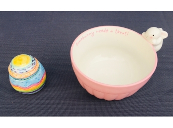Hallmark Ceramic 'Somebunny Needs A Treat'  Bowl, 2 Part Egg Candle