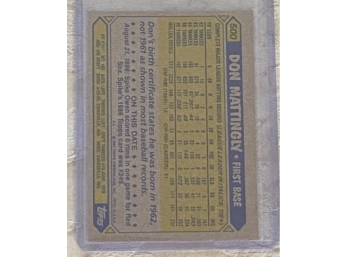 1987 Topps Blank Front Don Mattingly Card