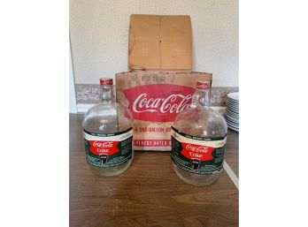 Collectible Gallon Soda Fountain Coke Bottles And Box Lot 2 With 2 Bottles