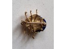 VINTAGE 14K BEETLE PIN WITH BLUE STONE