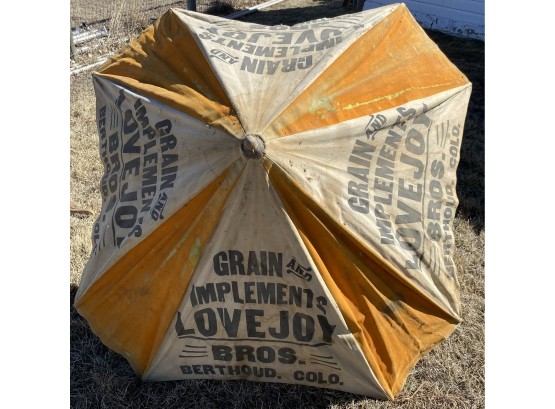 Vintage Tractor Umbrella Grain And Implements, Lovejoy Brothers, Berthoud Colorado
