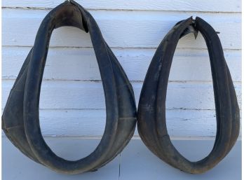 Pair Of Vintage Primitive Leather Yokes, Collars Or Harnesses For Horse, Ox Or Mule