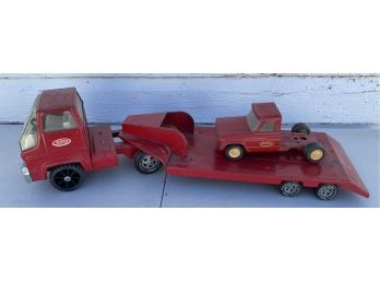 Amazing Vintage Red Tonka Semi Flatbed Transport Hauler And Truck Cab