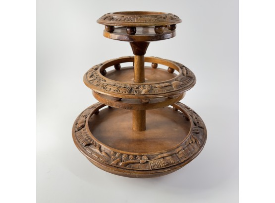3 Tiered Wooden Lazy Susan Condiment Holder