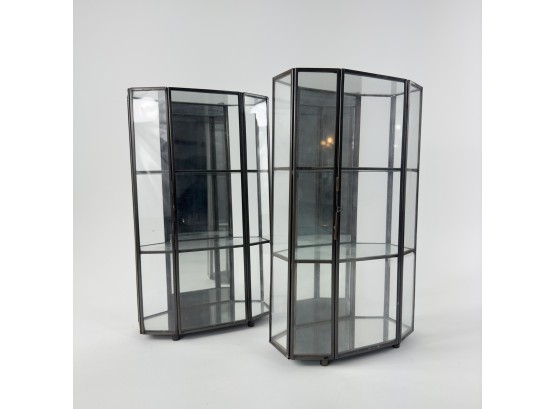 2 Small Glass Curio Hanging Display Cabinets