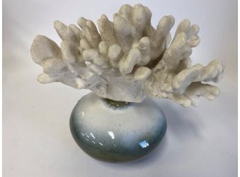 17. Unusual White Coral In Art Deco Pottery Vase