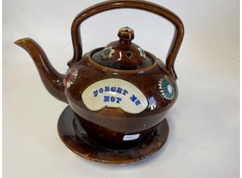 19. Forget Me Not Antique Pottery Teapot And Underplate