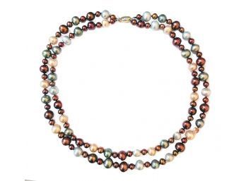 JEWELMAK, NYC, Multi-Color 2-Strand Freshwater Pearl Necklace, 14K Gold Clasp