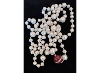 100-Plus Cultured Pearl Necklace, Crystal-Encircled Carnelian Bead