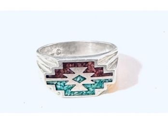Southwest Sterling, Turquoise/Coral Ring