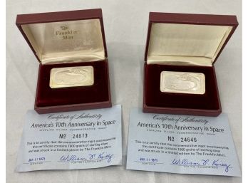 2 Franklin Mint Sterling Silver 10th Anniversary In Space Bullion Bars