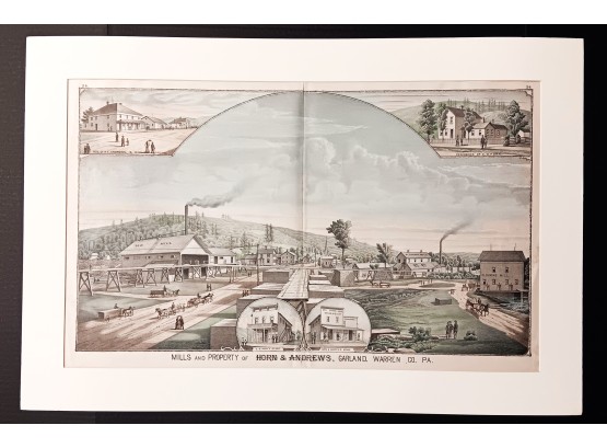 Original 1878 Industrial Engraving: Warren County Horn & Andrews Mills, Hand Coloring 32x 21', Center Fold