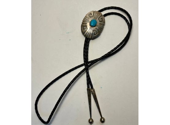 Sterling Silver & Turquoise Concho Bolo Tie Contemporary Hand Crafted, New Condition