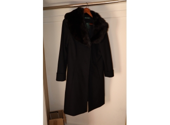 Ralph Lauren Black Coat - Size 10 Faux Fur Trim