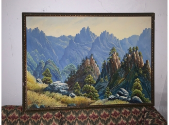 Framed Art On Canvas - Mountain Scene 34' X 47'