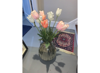 Faux Flowers In Silver Vase 19' H