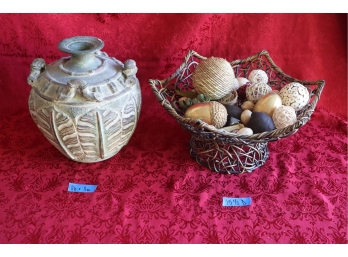 Decorative Items - Urn (11') & Basket With Orbs (15 1/2')