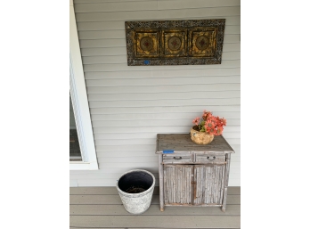 Chest, 28' X 16 1/2' X 28'  Pot, Faux Plant, Wall Hanging 36' X 16'