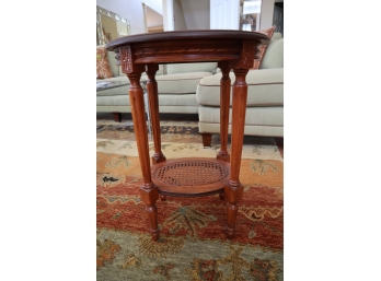 Oval Carved Wood Side Table With Lower Shelf (caned Center) 24 1/2' H X 14' W X 18' L