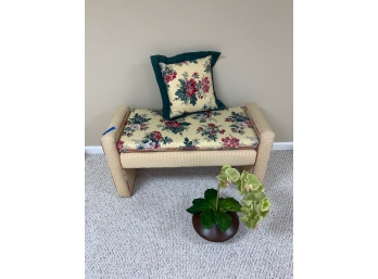 Bench With Matching Pillow & Faux Plant