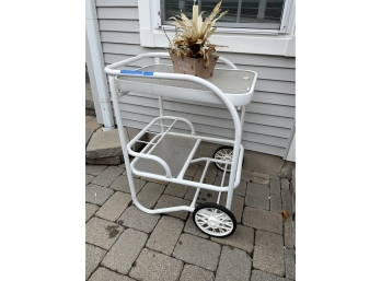 Outdoor Tempered Glass Inset Cart With Removable Tray & Plant
