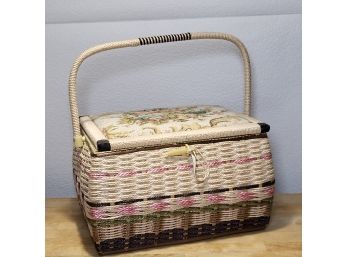 Cute Vintage Floral Basket Or Sewing Box - 12' Long - Clean Inside