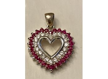 Sterling, Ruby, And CZ Heart Shaped Pendant
