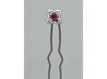 Antique Etched Platinum And Pure Ruby Floral Hair Pin / Hair Pick With Movable Hinge  Germany