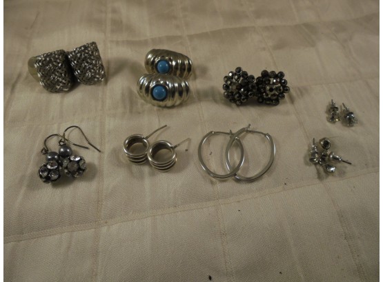 Lot Of 8 Pairs Silver Tone Pierced Earrings