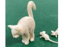 Miniature Cat And 22 Mice Made From Bone Or Horn Or Antler